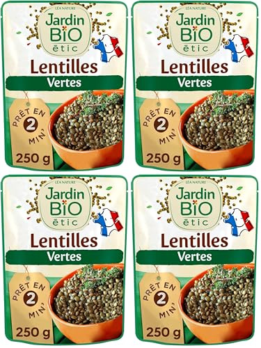 Jardin BiO étic - Lentilles vertes - bio - Salé - Certifié AB - Sachet de 250g (Lot de 4)