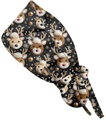 Generisch Weihnachte Drucke Op haube Verstellbar Knopf OP Haube Stoff Unisex Staubhauben Kappe Kopfhauben Kappe Bandana Lang Haar Kochmütze Kopfhauben Mode Schönheit Arbeitskappe Headwear Turban Cap