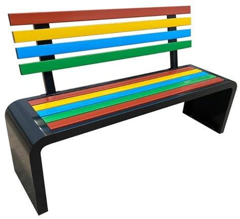 Gartenbank aus Metall mit Rückenlehne, Verzinkter Stahl, 400 kg Tragkraft, Wetterfeste Parkbank für Zwei Personen, Lattenbank in Regenbogenfarben, für Garten, Pool und Rasen(Black,120cm/47in)