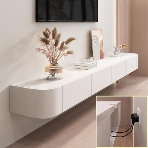 LXDXIOY Floating TV Stand Large Floating TV Shelves Wall Mounted Multi Storage Compartment TV Media Console Floating TV Cabinet Bench Under TV Large Storage TV Lowboard (White, 55.1 * 7.9 * 9.4 in)