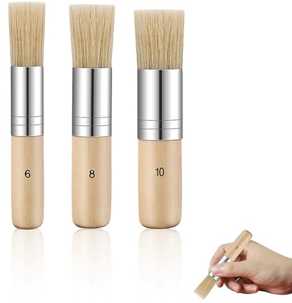 3PCS Stencil Brush Anti Slip and Offer Comfortable Grip Versatile Bristle Acrylics Stipple Brush Washable Wooden Stencil Brushes for Oil Painting Watercolor Painting Stencil Project