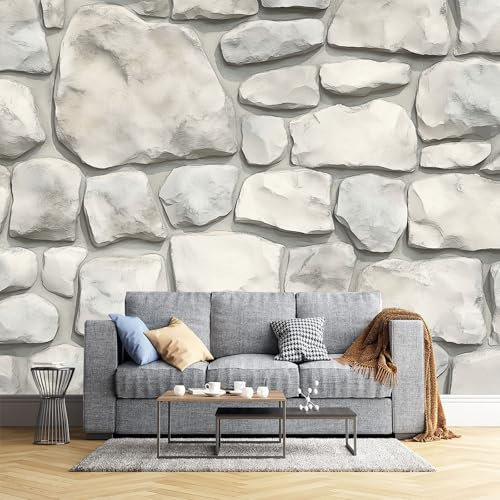 JEDTAKCT Carta Da Parati Fotografica Muro Di Pietra Vintage Effetto Roccia 3D - Moderna Design Carta Per Pareti Soggiorno Camera Da Letto Fotomurali In Tessuto Seta (350X256Cm)