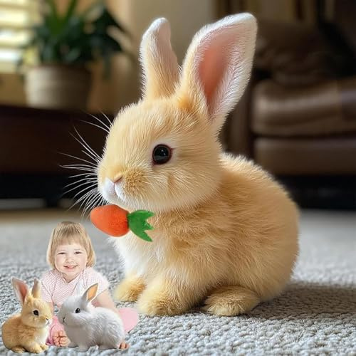 Byffoer Hüpfendes Kaninchen, Interaktives Elektronisches Haustier Plüschhasenspielzeug mit Geräuschen Bewegungen Wackeln Hasen Kuscheltiere Osterhase Plüschtier