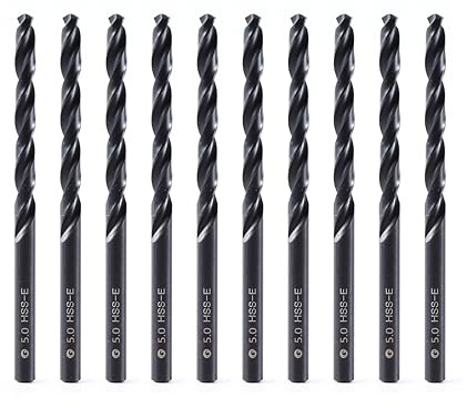 DelitonGude 5,0mm HSS-M35-Kobalt-Twistbohrer,10 Stück passend für Metalle | Runder Schaft für Handbohrmaschinen und Standbohrmaschinen,passend für Stähle, Gusseisen und andere Metalle