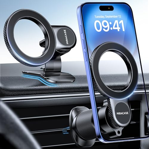 miracase Handyhalterung Auto für Magsafe Autohalterung - Handy Halterung Auto Magnet mit 20 N55 Magneten, Universale Handyhalter Auto, 360°Drehbar, Kompatibel mit MagSafe & Smartphones, Schwarz