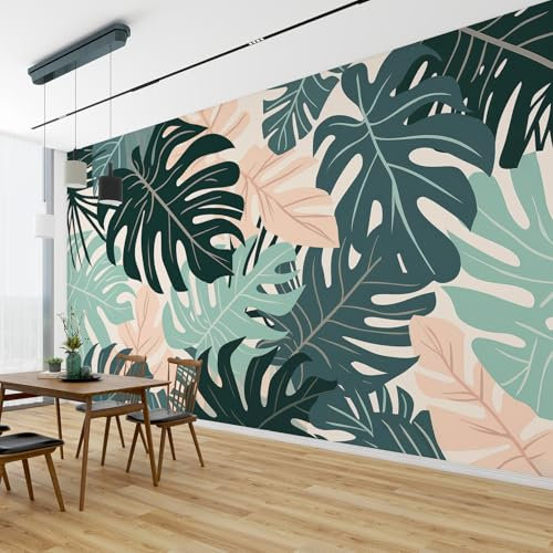 QEODAH Monstera Wallpaper for Living Room, Tropical Leaf Wall Art for Bedroom, Green Leaves Jungle Wall Murals for Bedrooms, Renter Friendly Removable Waterproof Photo Wallpaper 3D, 100x70 cm