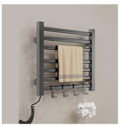 LYMGRZ Scaldasalviette Elettrico con Spina, Accessori per Spa per Asciugamani, scaldasalviette a Parete, asciugasalviette per Bagno, Grigio, Spina a Sinistra