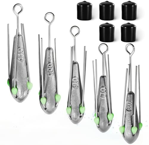 5 Juegos 58g/70g/78g/90g/110g Plomos Pesca Diseño Aerodinámico de Cola Larga Sinker Plomos de Pesca Surfcasting con 4 Patas Acero Inoxidable Carpfishing Accesorios para Pesca en Mar/Río/Lago/Arroyos