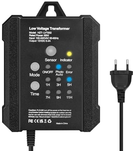COOLWEST Transformateur 220V 12V LED 65W avec Capteur de Lumière, Convertisseur 12V CC avec Minuterie, Alimentation Electrique Etanche IP65 pour Lampes MR16 GU5.3 MR11 G4(Non Gradable)