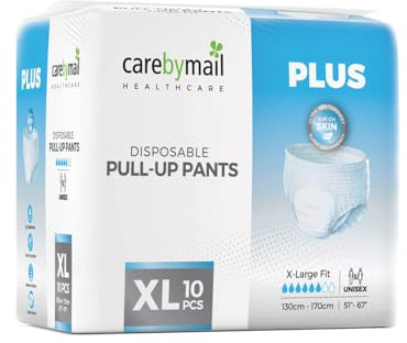 CarebyMail Plus Adult Incontinence Pull Up Pants | Disposable Adult Pants for Men & Women | High Absorbency, Fast Absorption Core, Anti-Leak Barriers, Odour Control - X-Large (1 Pack of 10)