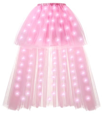 Hifot Tüllrock Damen mit LED Tutu Rock Lichter Tütü Rock Hoch Niedrig Ballettrock Erwachsene für Halloween Karneval Kostüm Fasching Party -Batterie Nicht Inbegriffen