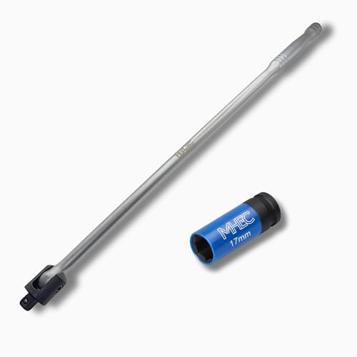 MHEC Gelenkgriff mit 17mm Schoneinsatz Stecknuss – 1/2 600mm Profi Werkzeug-Set für Reifenwechsel & PKW