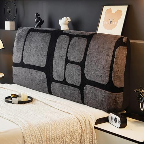 Treer Bett Kopfteil Bezug, Bettkopfteil Bezug Komfort Plüsch Staubdicht Bettkopfteil Hussen, All-Inclusive Schutz Dekorativ für Schlafzimmer Bett Kopfteil (Grauer Platz,180cm)
