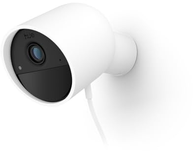 Philips Hue Secure kabelgebundene Überwachungskamera, Außenkamera mit 2K-Videoauflösung, Videoüberwachung mit Sofortbenachrichtigungen, kontinuierliche Stromversorgung, Innen- und Außenbereich, weiß