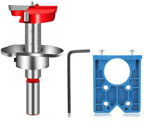 35mm Hinge Jig Drill Bits Sets, Concealed Bit Guide Door Boring Hole Saw Cutter with Positioner for Cabinet Mounting Plate, Blue