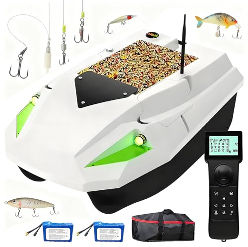 flatpincololee New Bait Boat for Bait Release/Trolling Hook/Drag Net, Bait Fishing Boat with GPS/2 Batteries/Night Lights, 100-point Positioning, Large Bait Compartment with a Load Capacity of 2.5kg