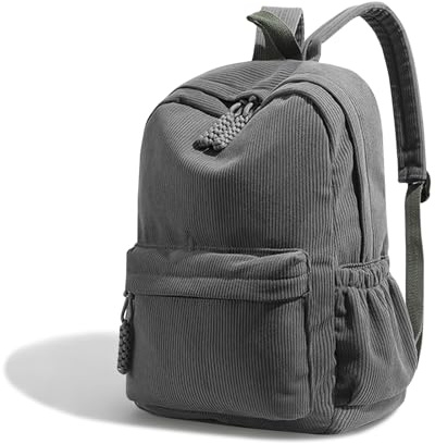 Boziee Zaino unisex in velluto a coste, zaino giornaliero, zaino da scuola per donna, zaino da città per scuola, viaggi, lavoro., grigio, 36×11×39cm