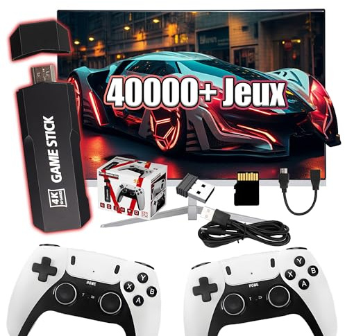 GD10 Pro Console de Jeux rétro Retro Game Stick,40000+ Jeux,40+ émulateurs,Manette de Jeu 4K HD avec Deux contrôleurs sans Fil,Emuelec 4.3,Console de Jeux vidéo Plug & Play pour TV/Ordinateur (128G)