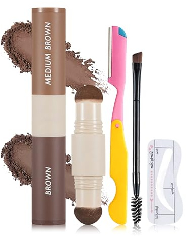 Erinde Kit Poudre Sourcils 2 Couleurs, Medium Brown & Brown, Maquillage Sourcil avec Pinceau, Rasoir à Sourcils, Template et Brosse, Utilisable également pour Racines Capillaires et Contouring #05