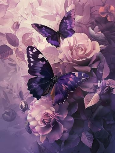 5D Diamond Painting Adultos, Diamond Painting flor Mariposa, Kit Pintura de Diamantes DIY Cristal Bordado Artesanía, Pintura Diamante Kit para Principiantes, Decoración Del Hogar 80x110cm 0j-352
