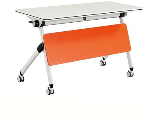 sunbiaouk Klappbarer Konferenztisch, mobiler Tisch mit Vier feststellbaren Rollen, Schreibtisch mit integrierten Regalen, für Büro, Besprechungsraum, Klassenzimmer(120 * 40 * 75CM)