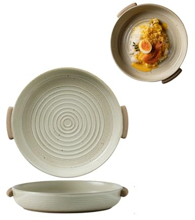 Plato for hornear de cerámica vintage, cazuelas, plato for lasaña con asas for hornear, plato for horno de cerámica resistente al calor for restaurantes con horno(White,12.7cm)