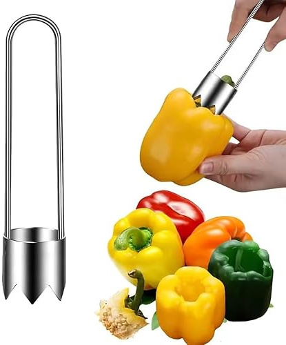 Apple Core Remover, Stainless Steel Fruit Pitter Tool - Effortlessly Remove Seeds from Apples, Pears, Peaches, Kitchen Gadget with Corer and Cutter (Silver Straight Handle)