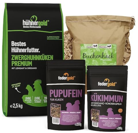 hühnergold® Starter‑Set für Zwerghuhn‑Küken – Einstreu, Ergänzungen & Premium‑Alleinfutter ab dem 1. Tag