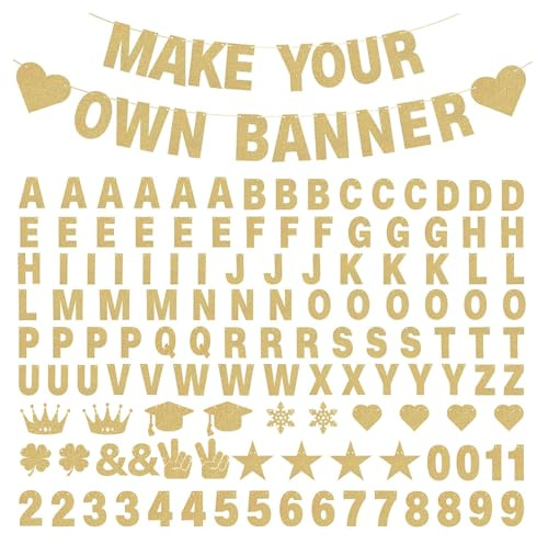 Floruvia 133-teilige DIY-Banner-Kit Mit Buchstaben, Gestalten Sie Ihr Eigenes Banner, Goldene Glitzer Individuelle Party-Banner Personalisieren Für Geburtstag/Baby-Dusche/HochzeitAbschlussfeier