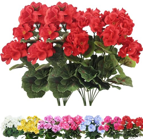Hortensia printanier rafraîchissant, 35,6 cm résistant aux UV pour décoration extérieure, fleurs artificielles réalistes pour décoration d'intérieur, jardin et porches (rouge)