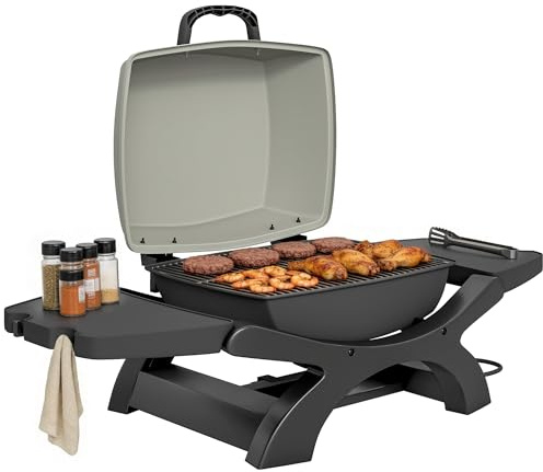 Outsunny Barbecue électrique extérieur 2300W portable avec grilles émaillées, barbecue de table, étagères latérales amovibles, crochets, bac de récupération, pour terrasse, balcon, petit espace, noir