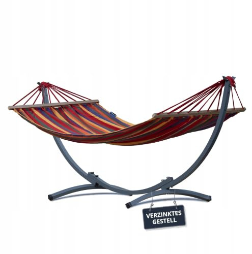 Potenza Hängematte mit Gestell I Stabiler Rahmen 200kg - 250cm Balkon I Hängematte 200x120cm I Indoor Outdoor Garten Pool Terrasse Stahl (Verzinktes Gestell Graphit, Rot - Stabhängematte)