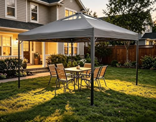 Schnellaufbau Pop Up Pavillon 9x9 ft – Wasserdicht & UV-Schutz UPF 50+ – Höhenverstellbar – INKL. Transporttasche & 4 Sandsäcke – Für Garten, Strand, Terrasse – : Dunkelgrau