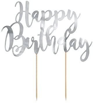 Cake Topper Happy Birthday 22,5 cm x 1 Stück Tortendeko Kuchendeko Tortenstecker Tortenfigur Geburtstag Silber