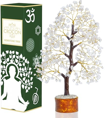 Crocon® Albero della vita in quarzo ialino pietra cristalli naturali idea regalo donne compleanno decora per la casa per mamma e sorella pietre curative per la meditazione per regali donne soldi