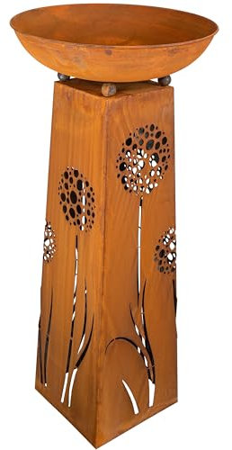 Rostikal Pflanzsäule Pusteblume 118 cm - inkl. Abnehmbarer runder Dekorative Pflanzschale - Hochwertige witterungsbeständige Gartensäule im Rost Design für In- & Outdoor