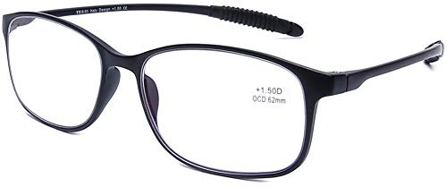 DOOViC Lesebrille 1,0 mit Blaulichtfilter Schwarz/Rechteckig TR90 Rahmen Computer Brille mit Stärke für Damen/Herren