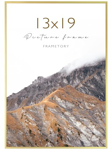 Frametory, 13x19 Aluminum Poster Frame, Acrylic Front, Thin Metal Picture Frames for 19x13 Photo, Horizontal/Vertical Wall Mount (1 Pack, Gold)