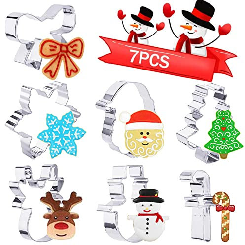 Faburo Lot de 7 Emporte-pièces de Noël en Acier Inoxydable Arbre de Noël Flocon de Neige et Autres Formes pour Décoration de Fondant Biscuit Cookie Pâtisserie