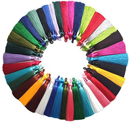Fllumbo Lange Quasten, 90 mm, Seidenquasten, 20 Farben, mit Schlaufen für Ohrringe, Schmuckherstellung, Lesezeichen, Souvenir, hängende Ornamente, 40 Stück