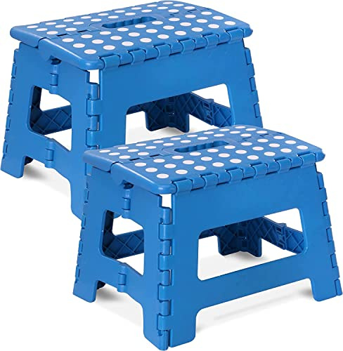 Utopia Home Tabouret Pliant 23 cm, Surface antidérapante Portable pour Enfants et Adultes, Pliable Robuste avec poignée de Transport, capacité de Charge de 136 kg, Paquet de 2, Bleu