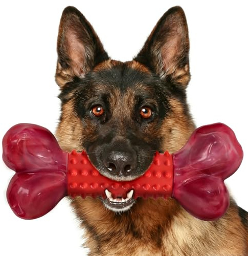 Apasiri Tough Dog Toys for Aggressive Chewers: Beef Flavored Long Lasting Dog Bones for Large Dogs, Indestructible Dog Chew Toys to Keep Them Busy, Large Dog Toys for Medium & Large Breed, Red