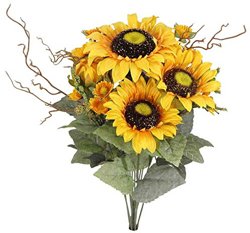 Admired By Nature Artificial Sunflower Bouquet Bush - 11 Stems Gold Sunflowers - for Weddings, Home Decor, Events, Parties, Funerals, Thanksgiving