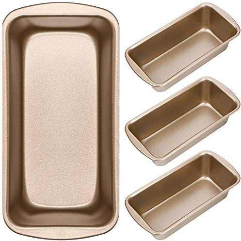 Patelai 4 Pack Small Loaf Pans for Baking Bread Non Stick Bread Pan Rectangle Baking Tray Toast Mold(Gold,7.2 x 3.7 Inch)