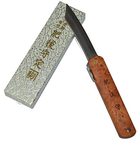 HIGO NO KAMI Japanisches handgefertigtes Klappmesser Taschenmesser Paddock-Holzstiel VG-10 Klinge Handgefertigt in Japan von Nagao Kanekoma