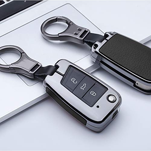 ontto Autoschlüssel Hülle für VW Golf 7 MK7 Polo T-ROC Tiguan Skoda Superb Octavia Seat Leon Ibiza Fernbedienung Cover Zinklegierung Schlüsselhülle Schlüsselanhänger Schlüssel Schutz Etui-Schwarz