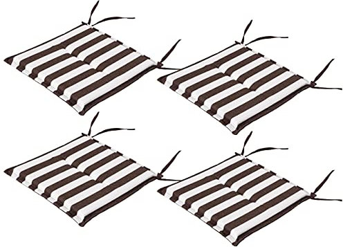 HOBBYGARDEN Stuhlkissen 4er Set – Sitzkissen Outdoor 46x45 cm, 4 cm dick | Outdoor Kissen Wetterfest für Garten, Balkon & Innenbereich – Bronze mit Streifen