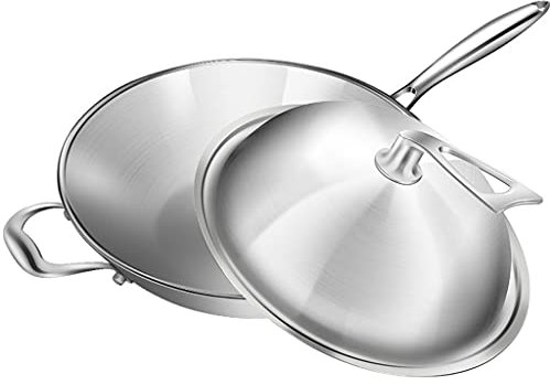 Padella Friggere PAN 316 Acciaio inossidabile WOK non patinato Non-stick Professionale WOK WOK con coperchio per mantenere la maniglia fredda Acciaio inossidabile Skillet Stilletto Padella Antiaderent