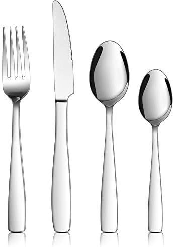 24 Piece Cutlery Set, Homikit Stainless Steel Flatware Silverware Sets Include Knives Forks Spoons, Service for 6 People, Ideal for Home Camping Kitchen, Mirror Finished & Dishwasher Safe