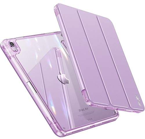 INFILAND Custodia per iPad Air 6a/5a/4a generazione (2023/2022/2020) 10,9 pollici con retro e cornice trasparente [ anti ingiallimento ] con supporto per stilo, Lavanda inglese